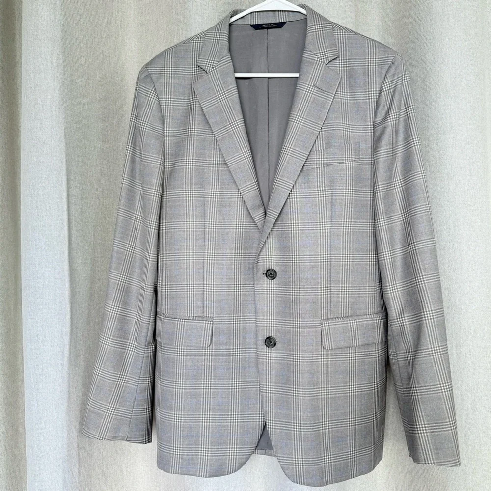 Brooks Brothers 1818 Reda Wool Plaid Gray Blue Long Sleeve Blazer 40R